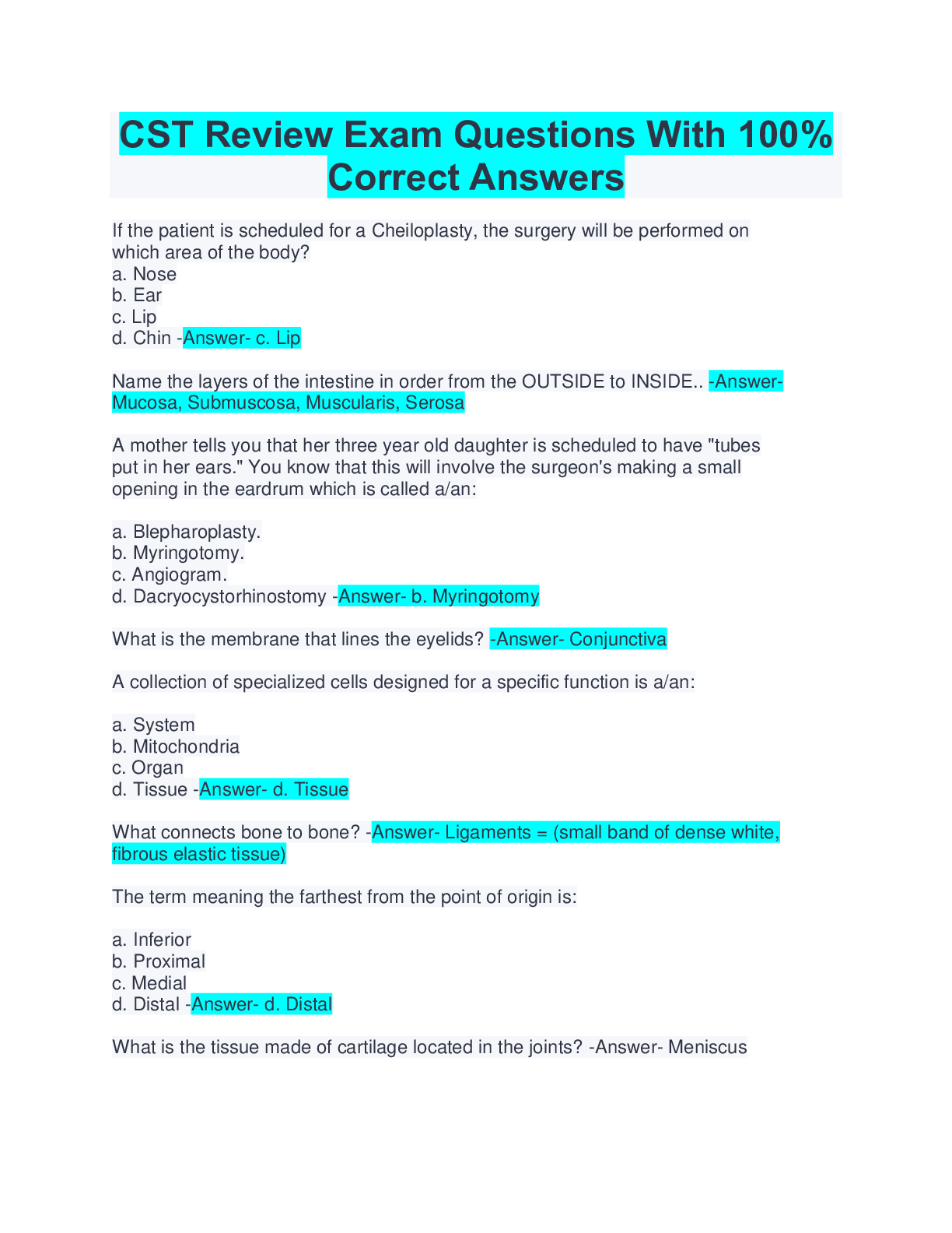 Preview image for CST Review Exam Questions With 100% Correct Answers, 2022/2023 updates, rated A